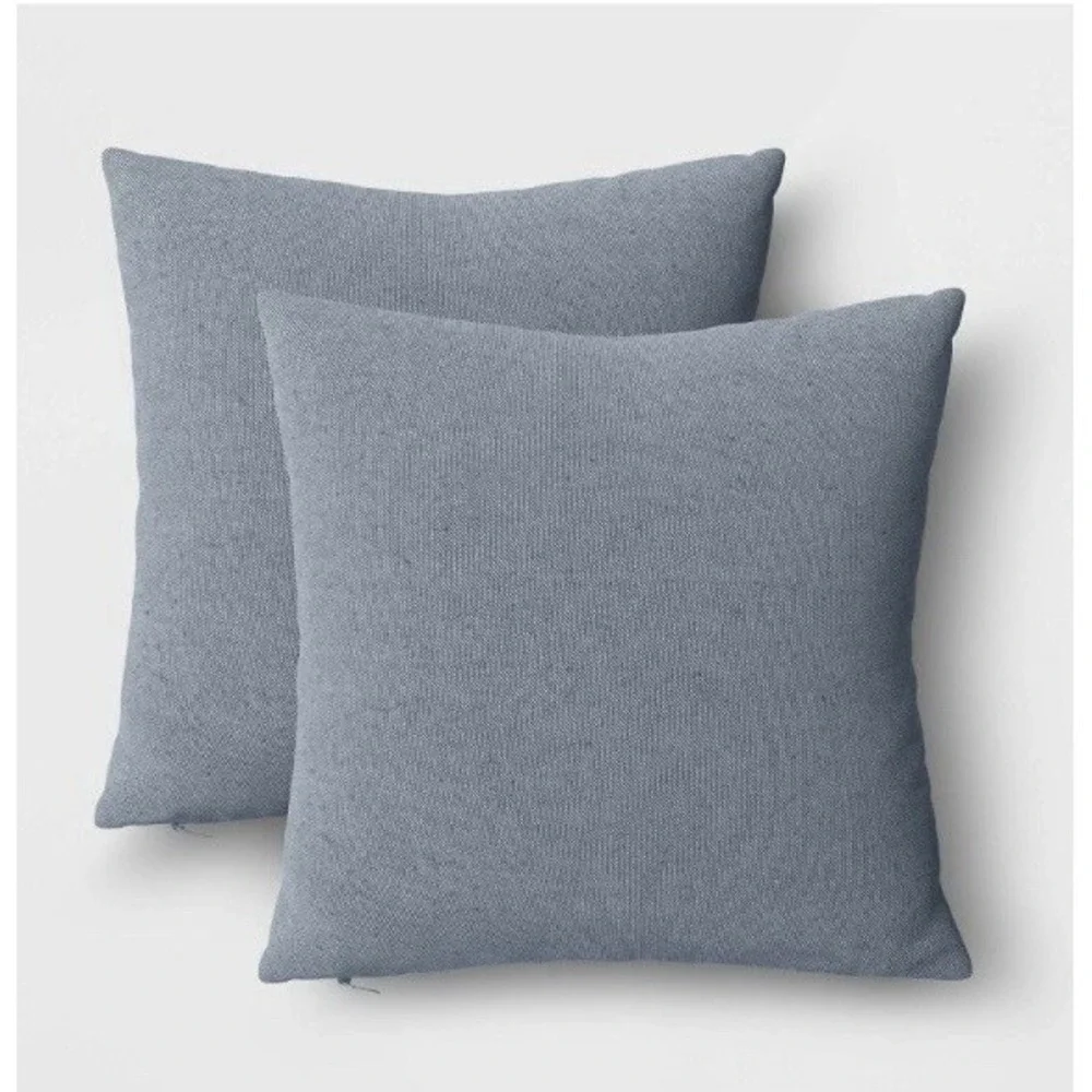2pk Textured Woven Cotton Square Throw Pillow Covers 16x16 Denim-Room Essentials